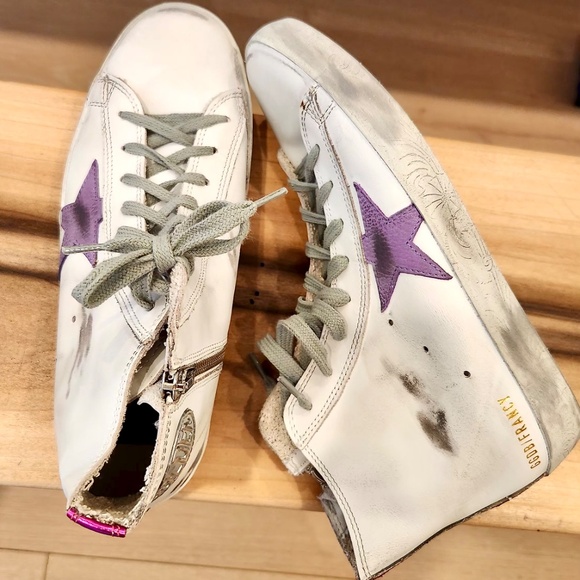 GOLDEN GOOSE FRANCY CLASSIC  HIGH TOP SIZE 8  WHITE/LAVENDER/FUXIA - Picture 2 of 16